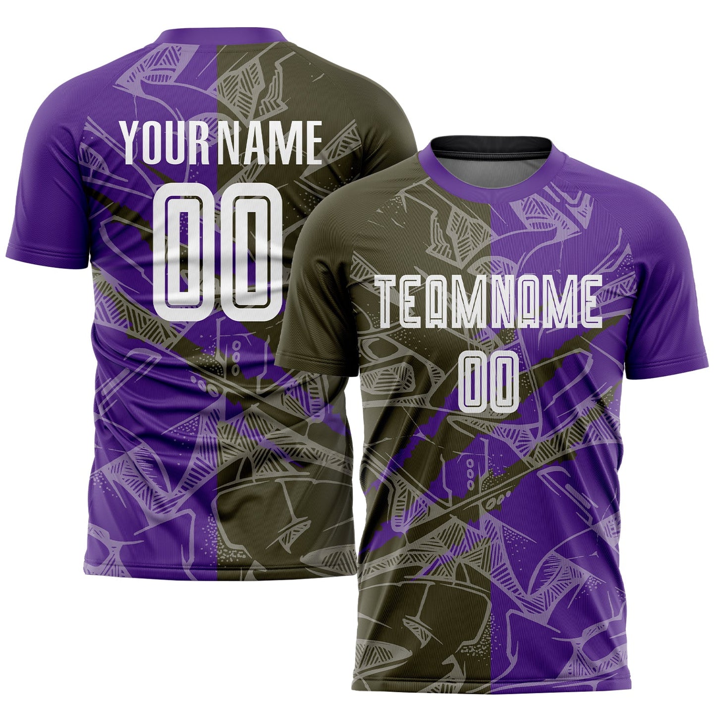 Custom Graffiti Pattern Olive-Purple Scratch Sublimation Soccer Uniform Jersey - Sky-Custom