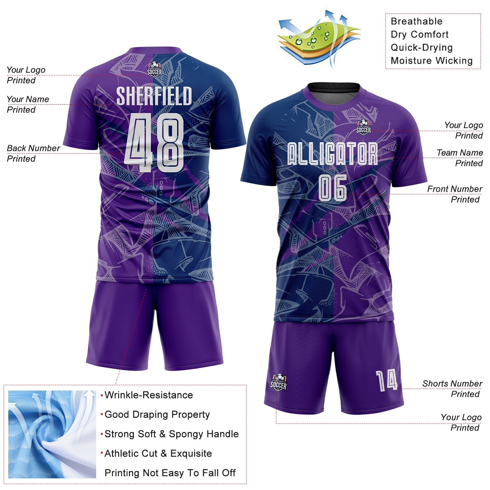 Custom Graffiti Pattern US Navy Blue-Purple Scratch Sublimation Soccer Uniform Jersey - Sky-Custom