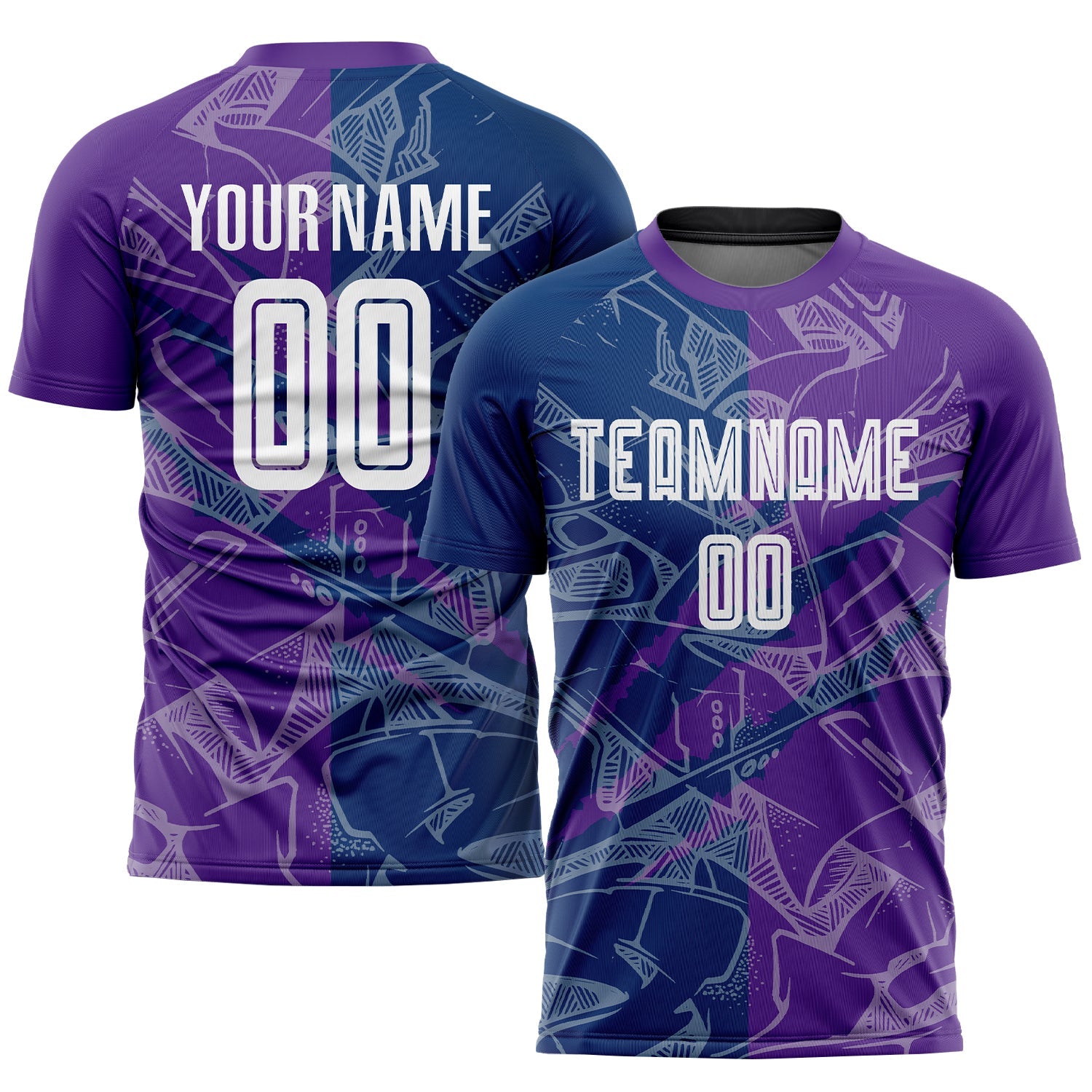 Custom Graffiti Pattern US Navy Blue-Purple Scratch Sublimation Soccer Uniform Jersey - Sky-Custom