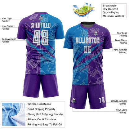 Custom Graffiti Pattern Blue-Purple Scratch Sublimation Soccer Uniform Jersey - Sky-Custom