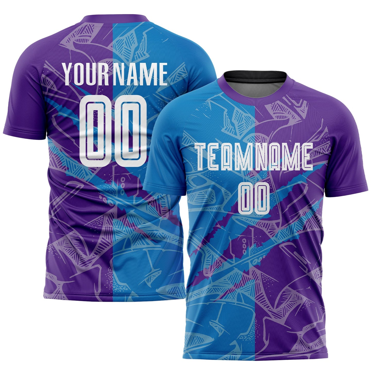 Custom Graffiti Pattern Blue-Purple Scratch Sublimation Soccer Uniform Jersey - Sky-Custom