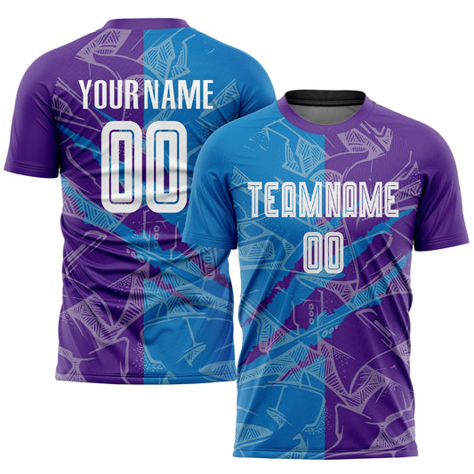 Custom Graffiti Pattern Blue-Purple Scratch Sublimation Soccer Uniform Jersey - Sky-Custom