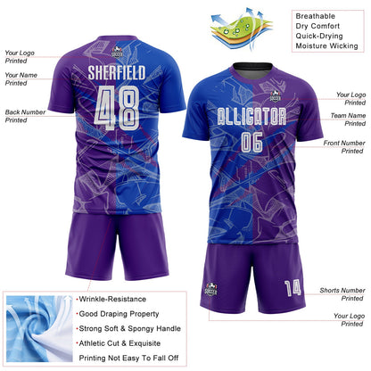 Custom Graffiti Pattern Thunder Blue-Purple Scratch Sublimation Soccer Uniform Jersey - Sky-Custom