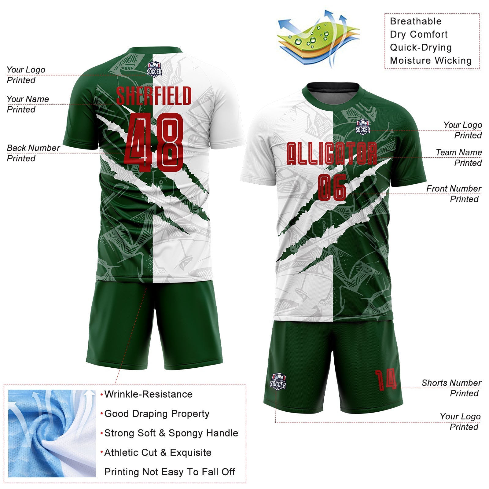 Custom Graffiti Pattern Red-Green Scratch Sublimation Soccer Uniform Jersey - Sky-Custom