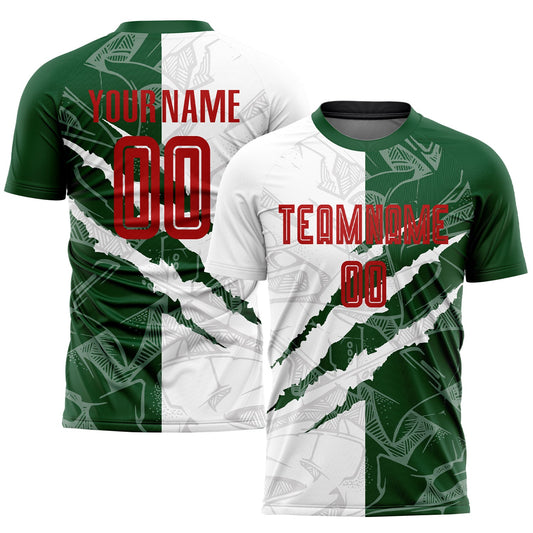 Custom Graffiti Pattern Red-Green Scratch Sublimation Soccer Uniform Jersey - Sky-Custom