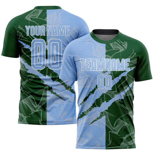 Custom Graffiti Pattern Light Blue-Green Scratch Sublimation Soccer Uniform Jersey - Sky-Custom