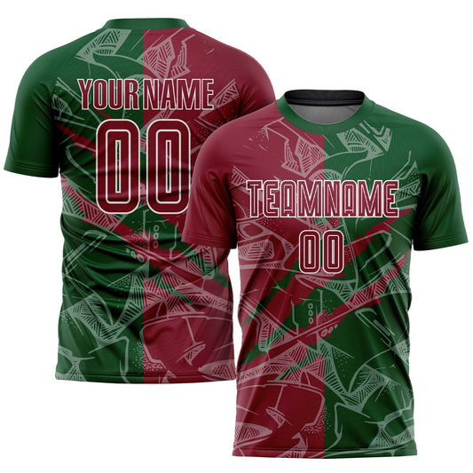 Custom Graffiti Pattern Crimson-Green Scratch Sublimation Soccer Uniform Jersey - Sky-Custom