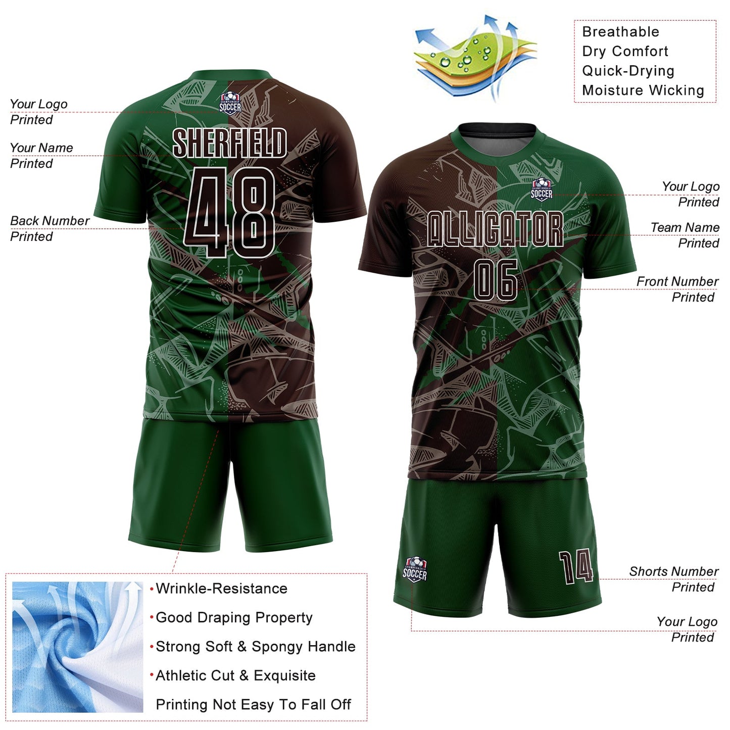 Custom Graffiti Pattern Brown-Green Scratch Sublimation Soccer Uniform Jersey - Sky-Custom