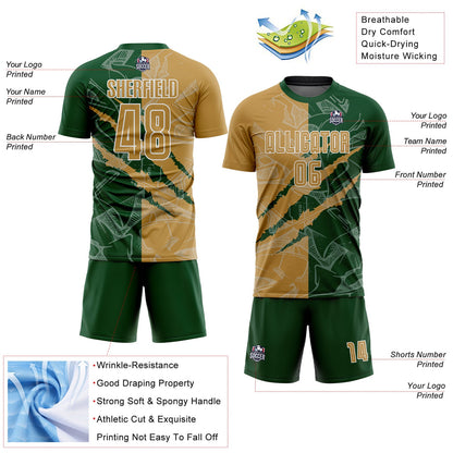 Custom Graffiti Pattern Old Gold-Green Scratch Sublimation Soccer Uniform Jersey - Sky-Custom