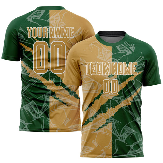 Custom Graffiti Pattern Old Gold-Green Scratch Sublimation Soccer Uniform Jersey - Sky-Custom