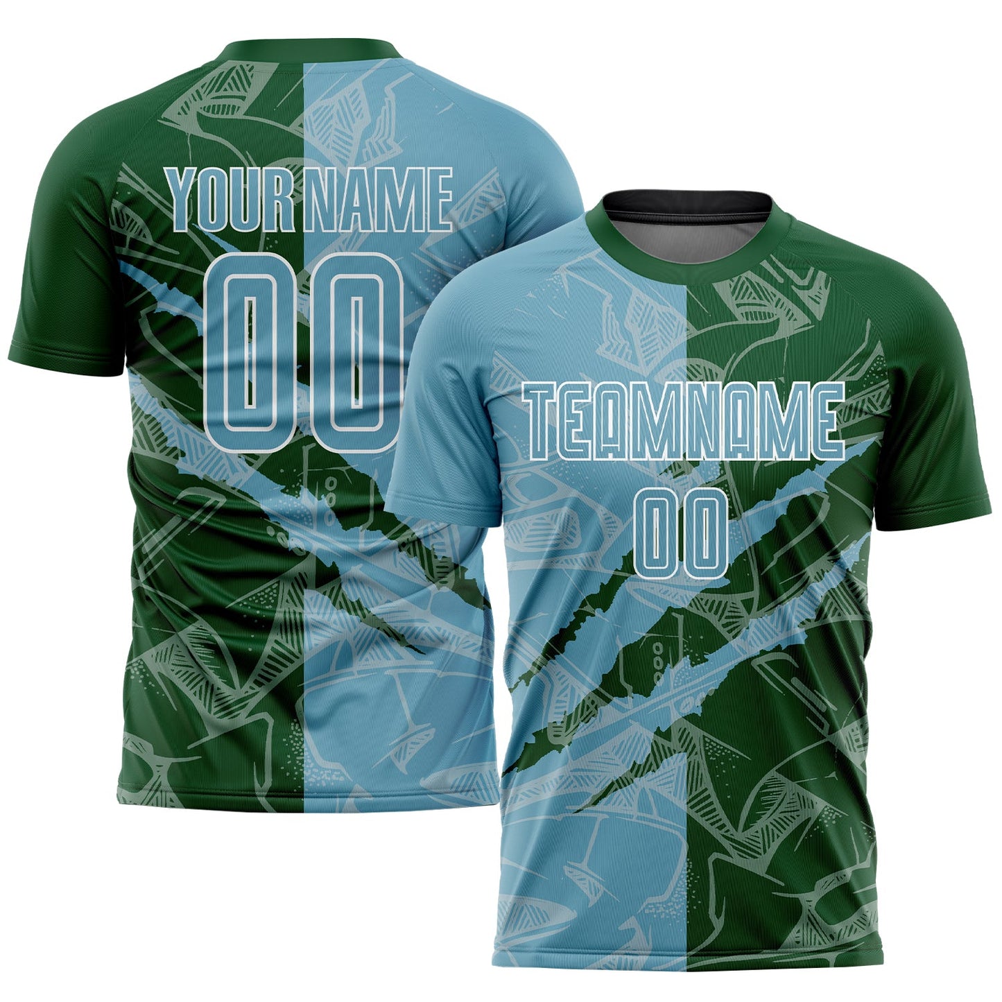 Custom Graffiti Pattern Shadow Blue-Green Scratch Sublimation Soccer Uniform Jersey - Sky-Custom