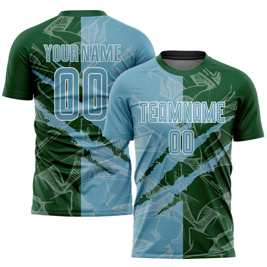 Custom Graffiti Pattern Shadow Blue-Green Scratch Sublimation Soccer Uniform Jersey - Sky-Custom