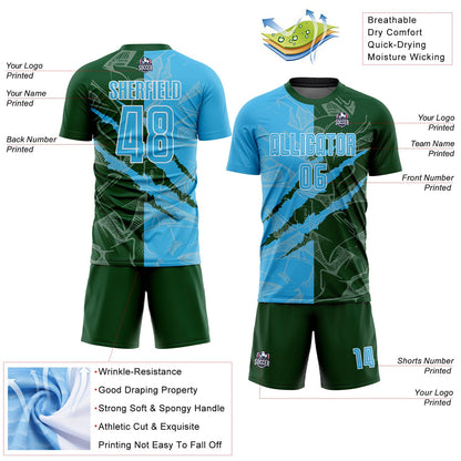 Custom Graffiti Pattern Sky Blue-Green Scratch Sublimation Soccer Uniform Jersey - Sky-Custom