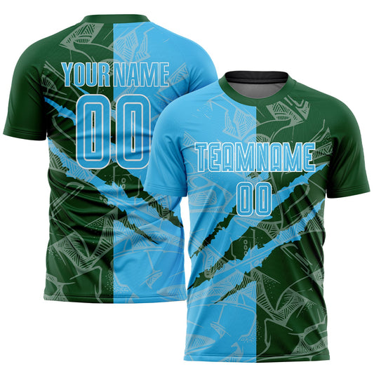 Custom Graffiti Pattern Sky Blue-Green Scratch Sublimation Soccer Uniform Jersey - Sky-Custom