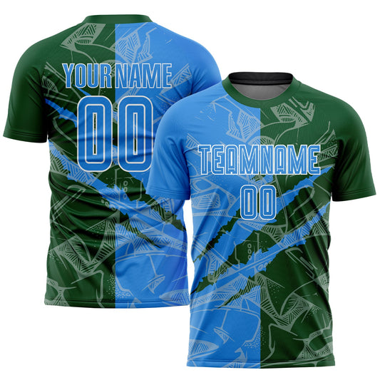 Custom Graffiti Pattern Powder Blue-Green Scratch Sublimation Soccer Uniform Jersey - Sky-Custom