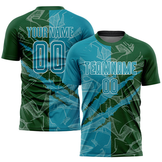 Custom Graffiti Pattern Teal-Green Scratch Sublimation Soccer Uniform Jersey - Sky-Custom