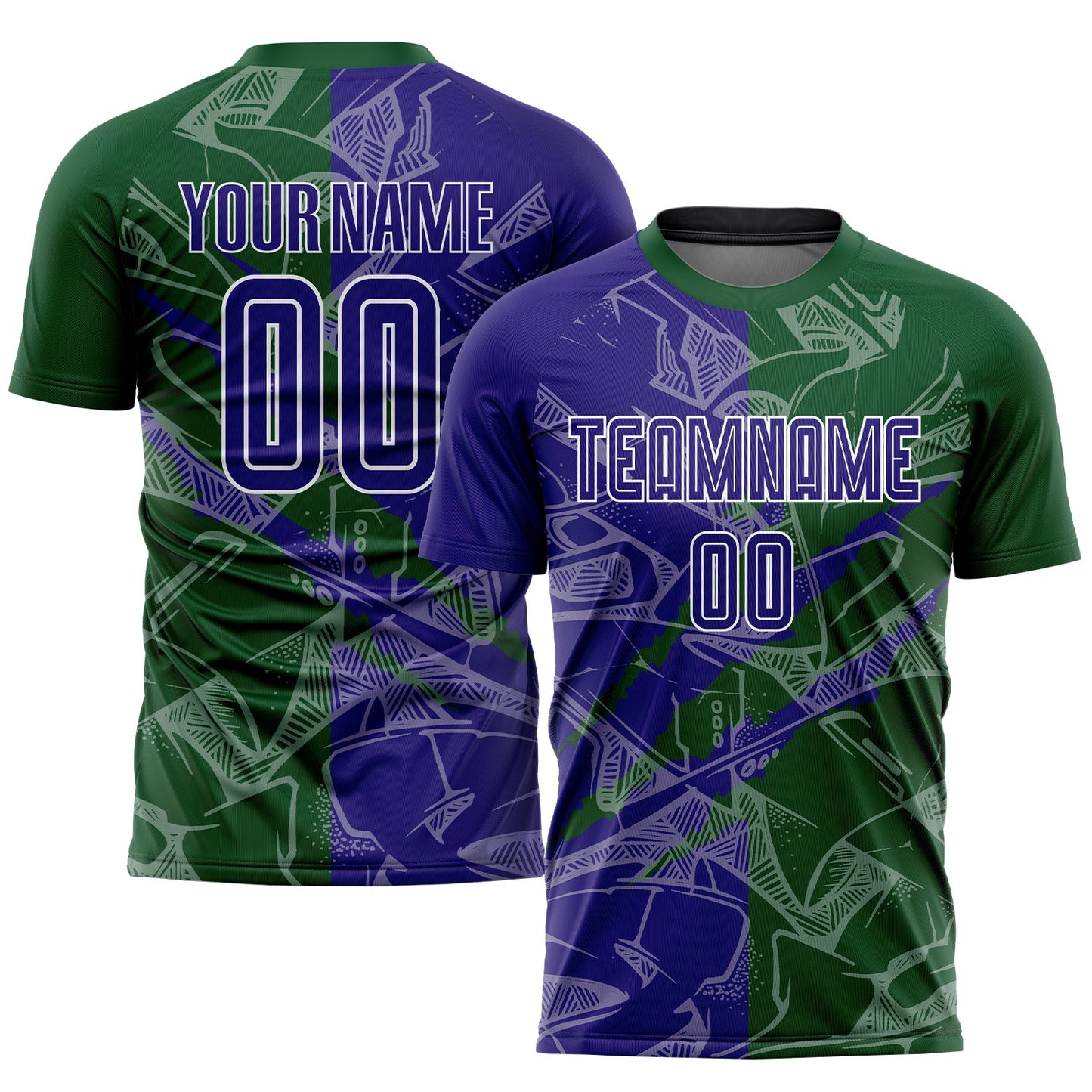 Custom Graffiti Pattern Dark Purple-Green Scratch Sublimation Soccer Uniform Jersey - Sky-Custom