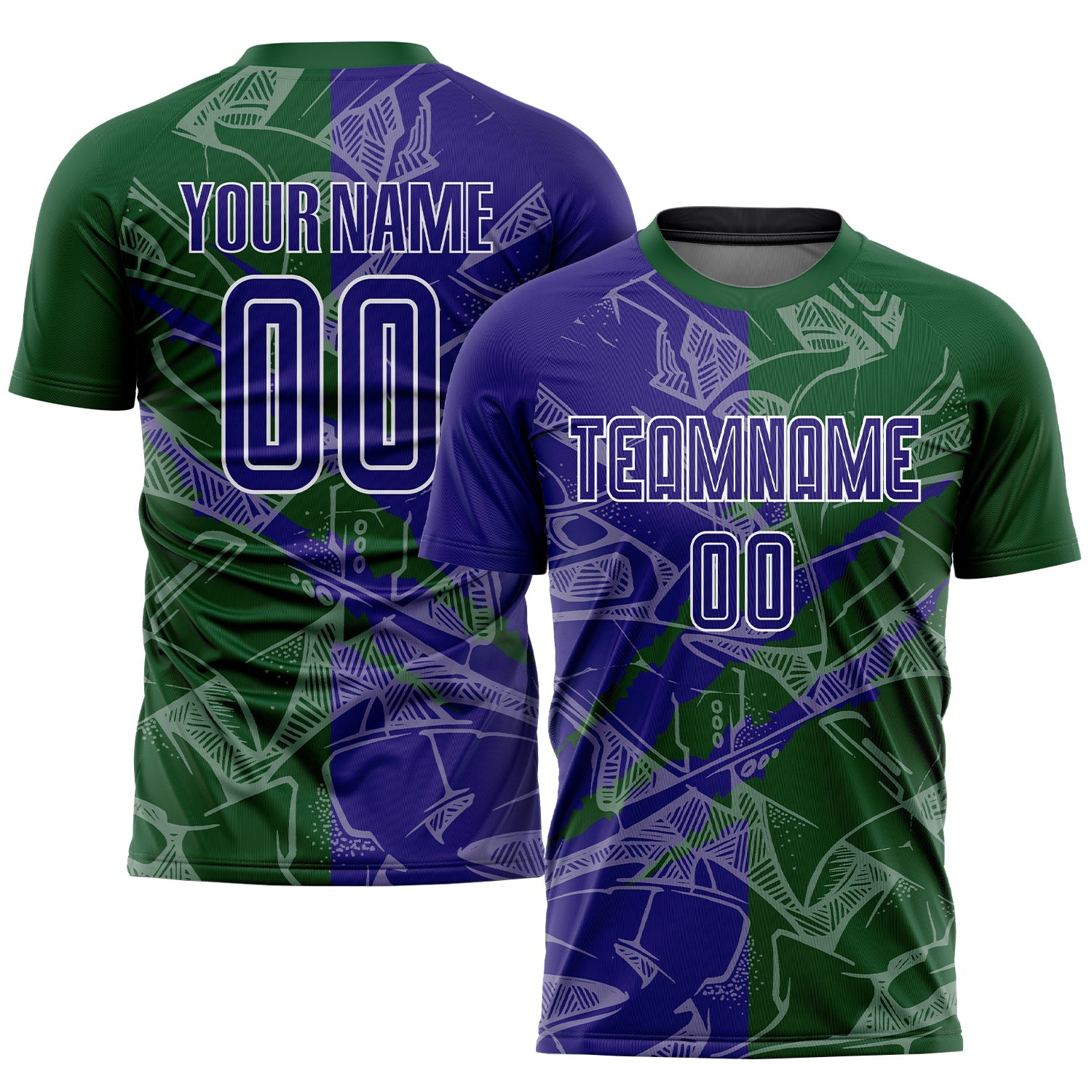 Custom Graffiti Pattern Dark Purple-Green Scratch Sublimation Soccer Uniform Jersey - Sky-Custom