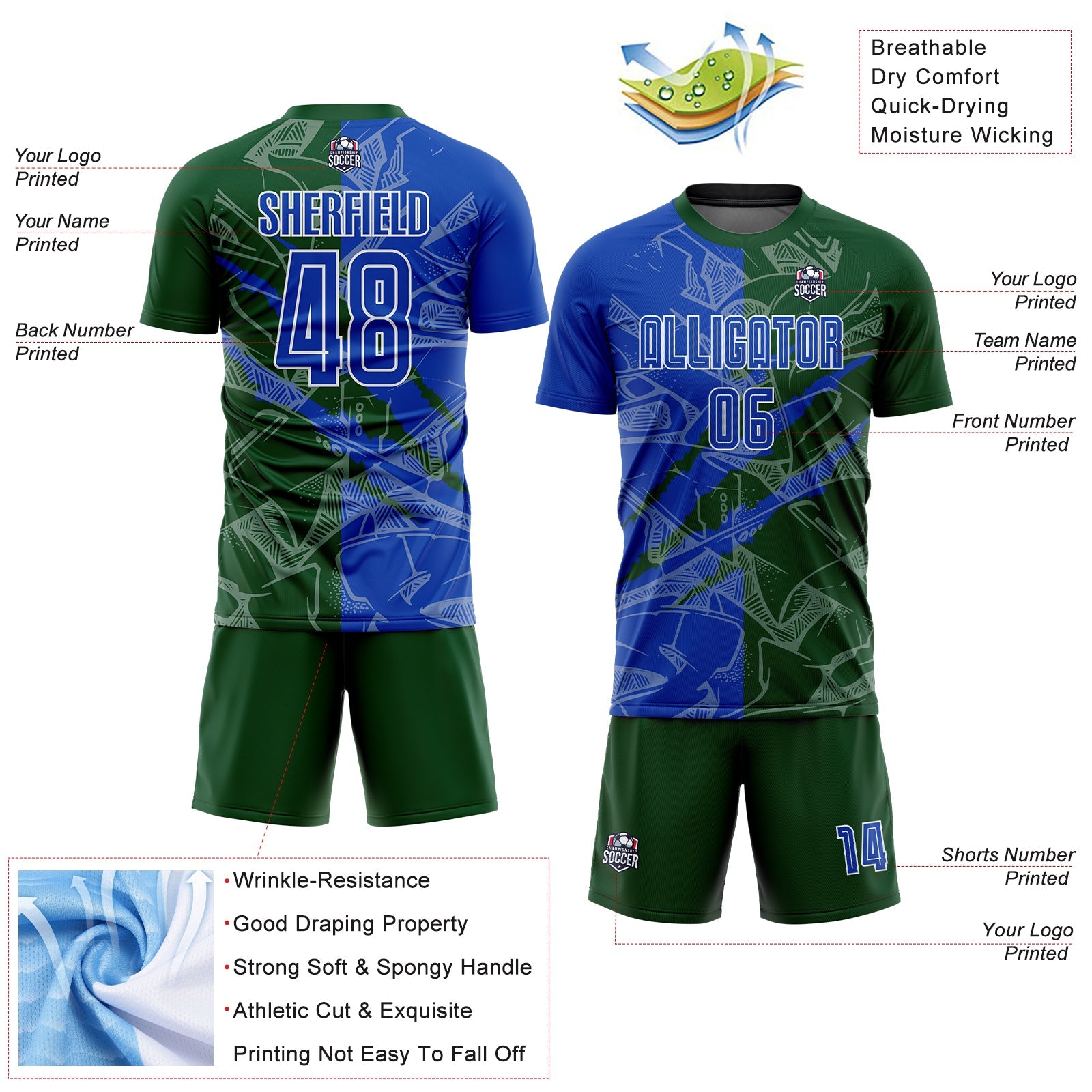Custom Graffiti Pattern Thunder Blue-Green Scratch Sublimation Soccer Uniform Jersey - Sky-Custom