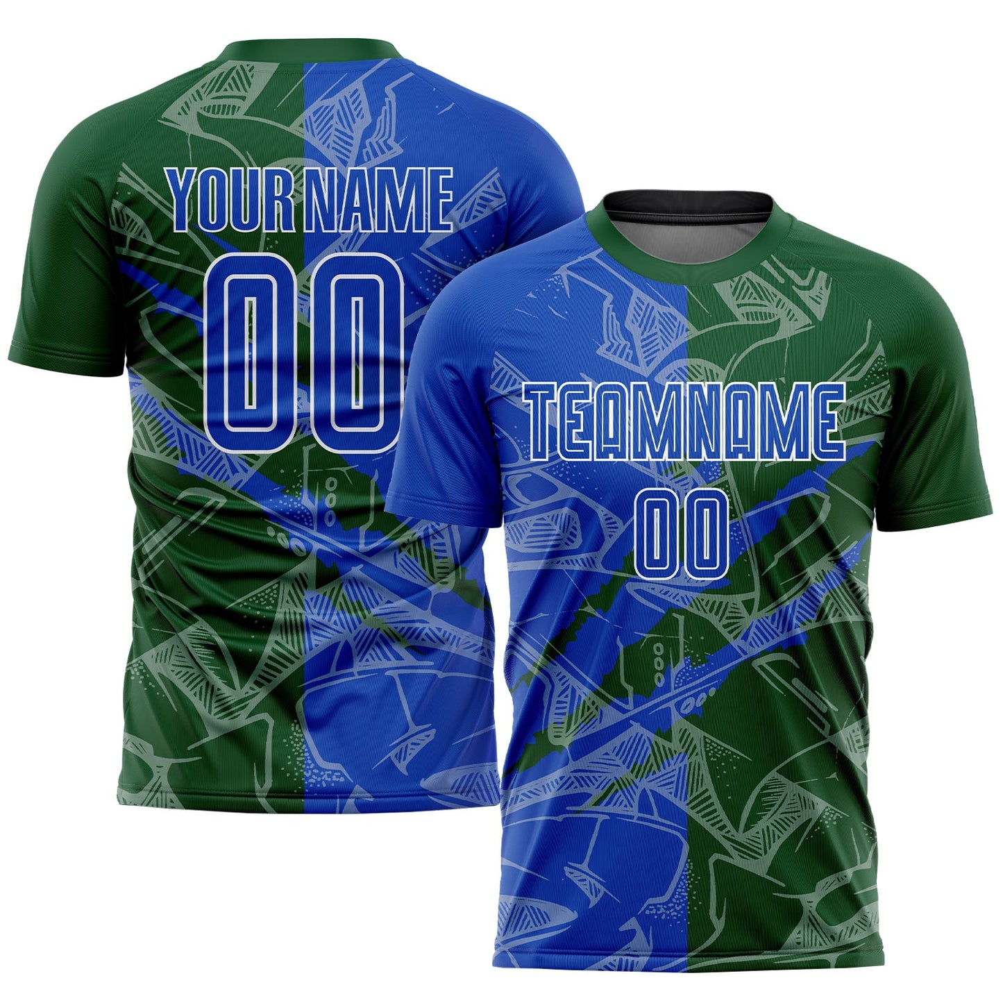 Custom Graffiti Pattern Thunder Blue-Green Scratch Sublimation Soccer Uniform Jersey - Sky-Custom