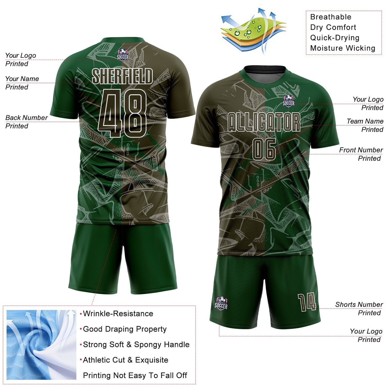 Custom Graffiti Pattern Olive-Green Scratch Sublimation Soccer Uniform Jersey - Sky-Custom