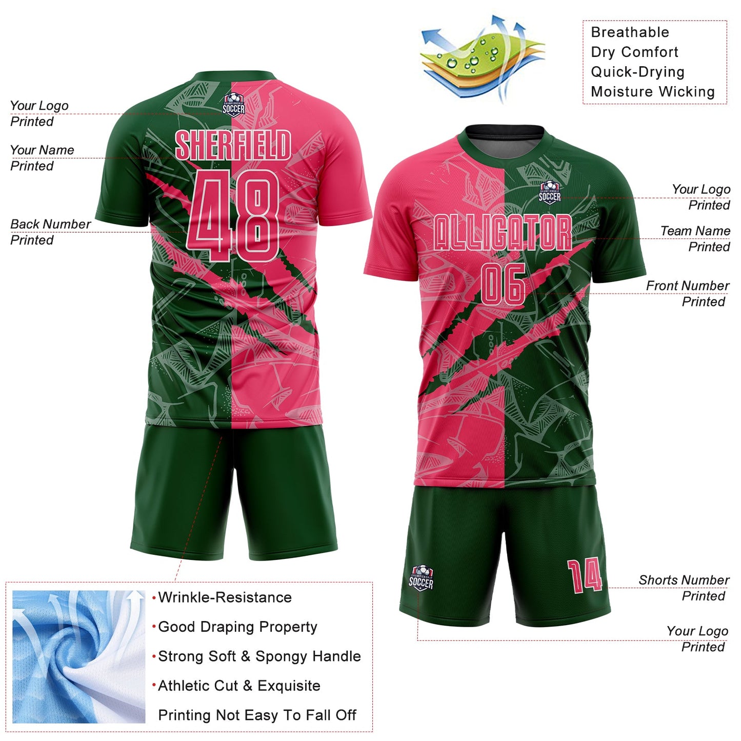Custom Graffiti Pattern Neon Pink-Green Scratch Sublimation Soccer Uniform Jersey - Sky-Custom