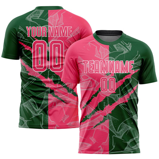 Custom Graffiti Pattern Neon Pink-Green Scratch Sublimation Soccer Uniform Jersey - Sky-Custom