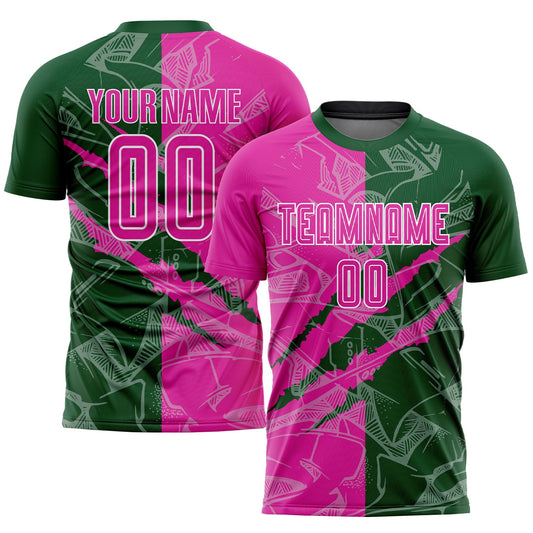 Custom Graffiti Pattern Deep Pink-Green Scratch Sublimation Soccer Uniform Jersey - Sky-Custom