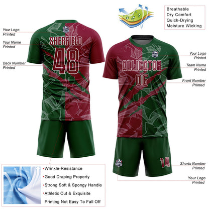 Custom Graffiti Pattern Maroon-Green Scratch Sublimation Soccer Uniform Jersey - Sky-Custom