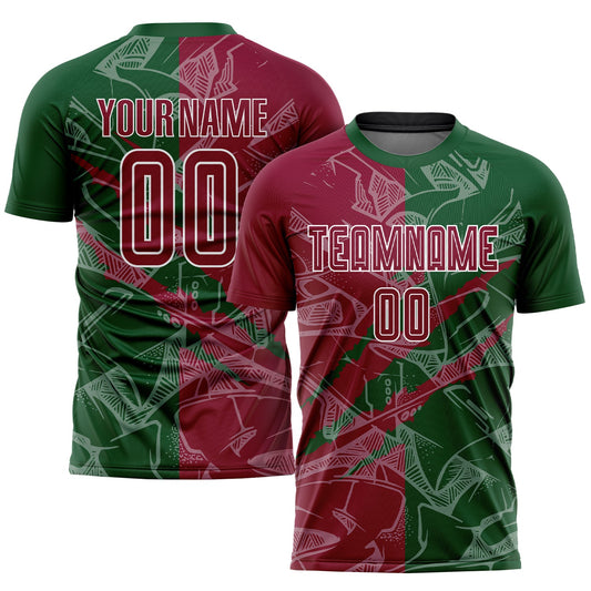 Custom Graffiti Pattern Maroon-Green Scratch Sublimation Soccer Uniform Jersey - Sky-Custom
