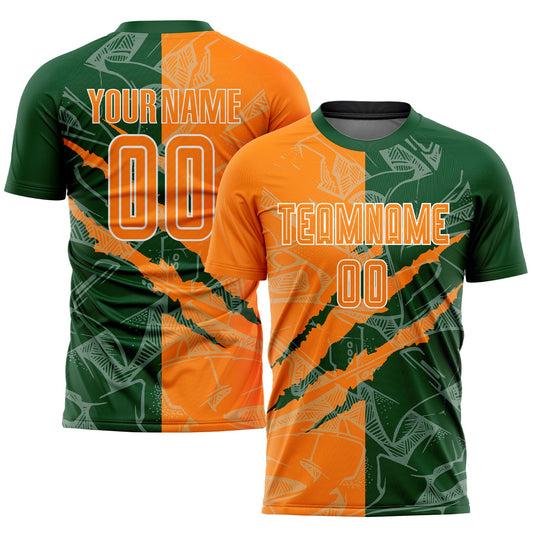 Custom Graffiti Pattern Bay Orange-Green Scratch Sublimation Soccer Uniform Jersey - Sky-Custom