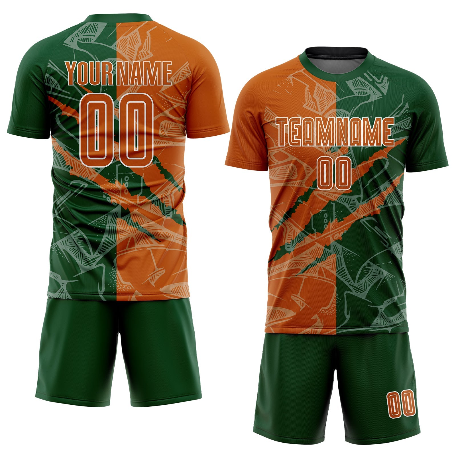 Custom Graffiti Pattern Texas Orange-Green Scratch Sublimation Soccer Uniform Jersey - Sky-Custom