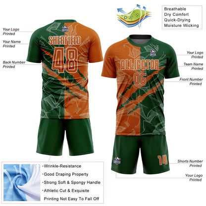 Custom Graffiti Pattern Texas Orange-Green Scratch Sublimation Soccer Uniform Jersey - Sky-Custom