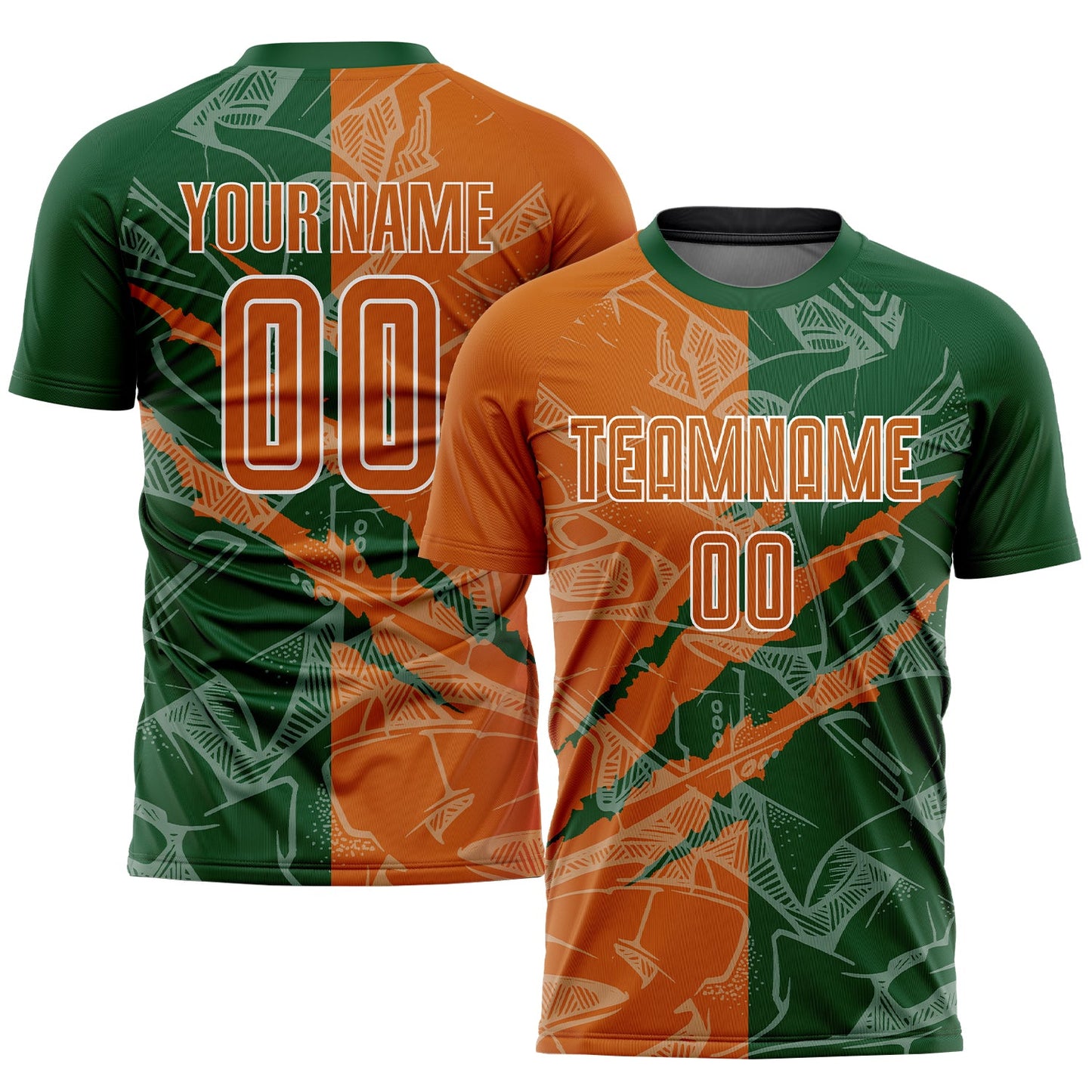 Custom Graffiti Pattern Texas Orange-Green Scratch Sublimation Soccer Uniform Jersey - Sky-Custom