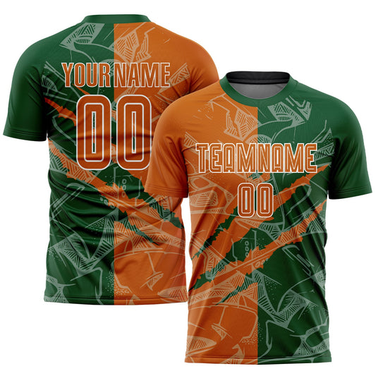 Custom Graffiti Pattern Texas Orange-Green Scratch Sublimation Soccer Uniform Jersey - Sky-Custom