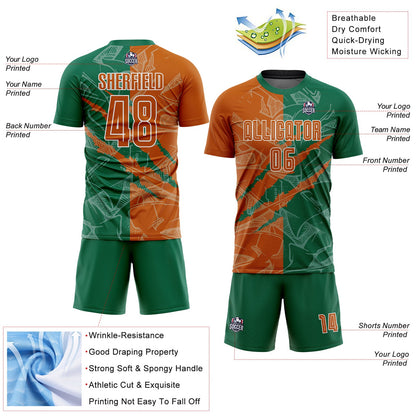Custom Graffiti Pattern Texas Orange-Kelly Green Scratch Sublimation Soccer Uniform Jersey - Sky-Custom