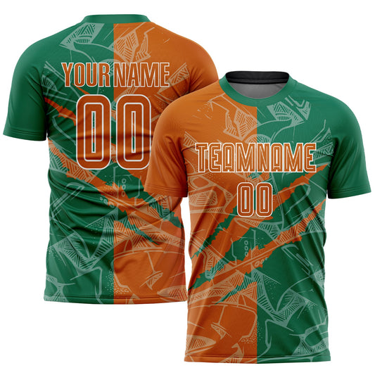 Custom Graffiti Pattern Texas Orange-Kelly Green Scratch Sublimation Soccer Uniform Jersey - Sky-Custom