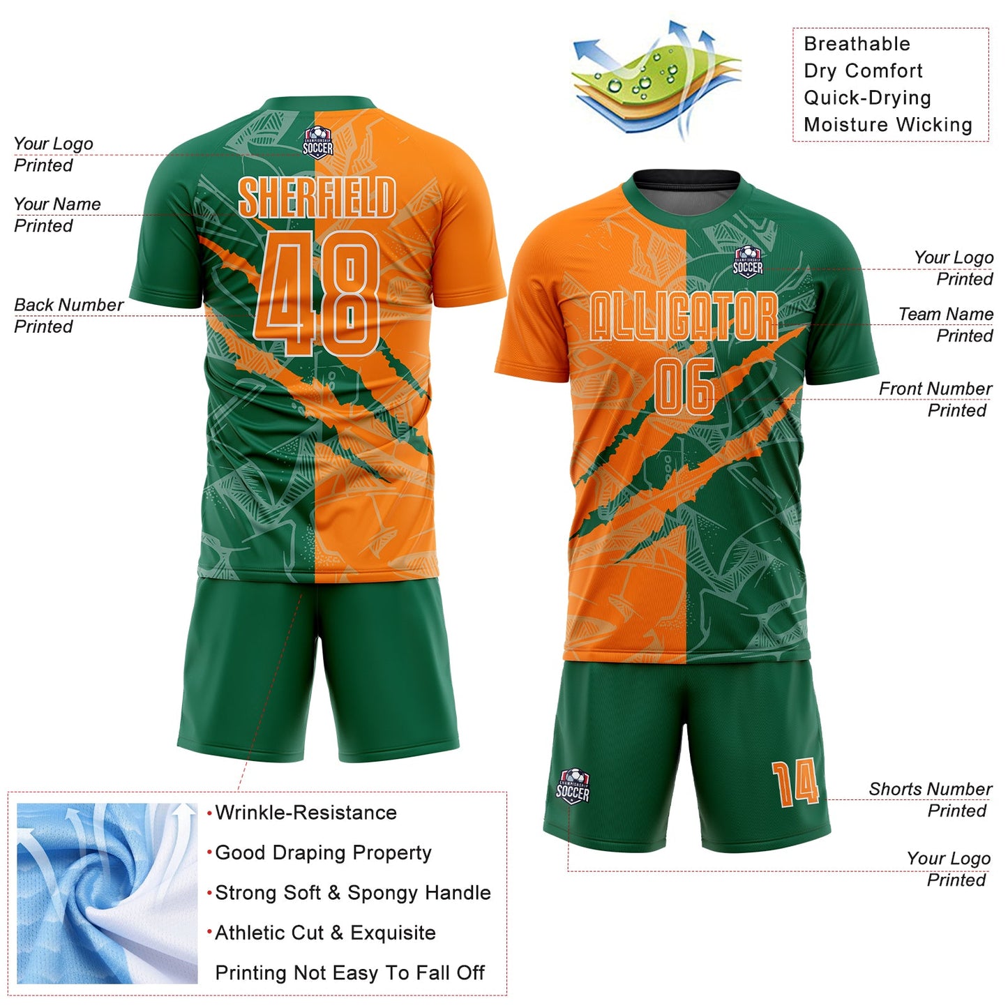 Custom Graffiti Pattern Bay Orange-Kelly Green Scratch Sublimation Soccer Uniform Jersey - Sky-Custom
