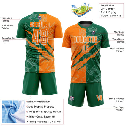 Custom Graffiti Pattern Bay Orange-Kelly Green Scratch Sublimation Soccer Uniform Jersey - Sky-Custom
