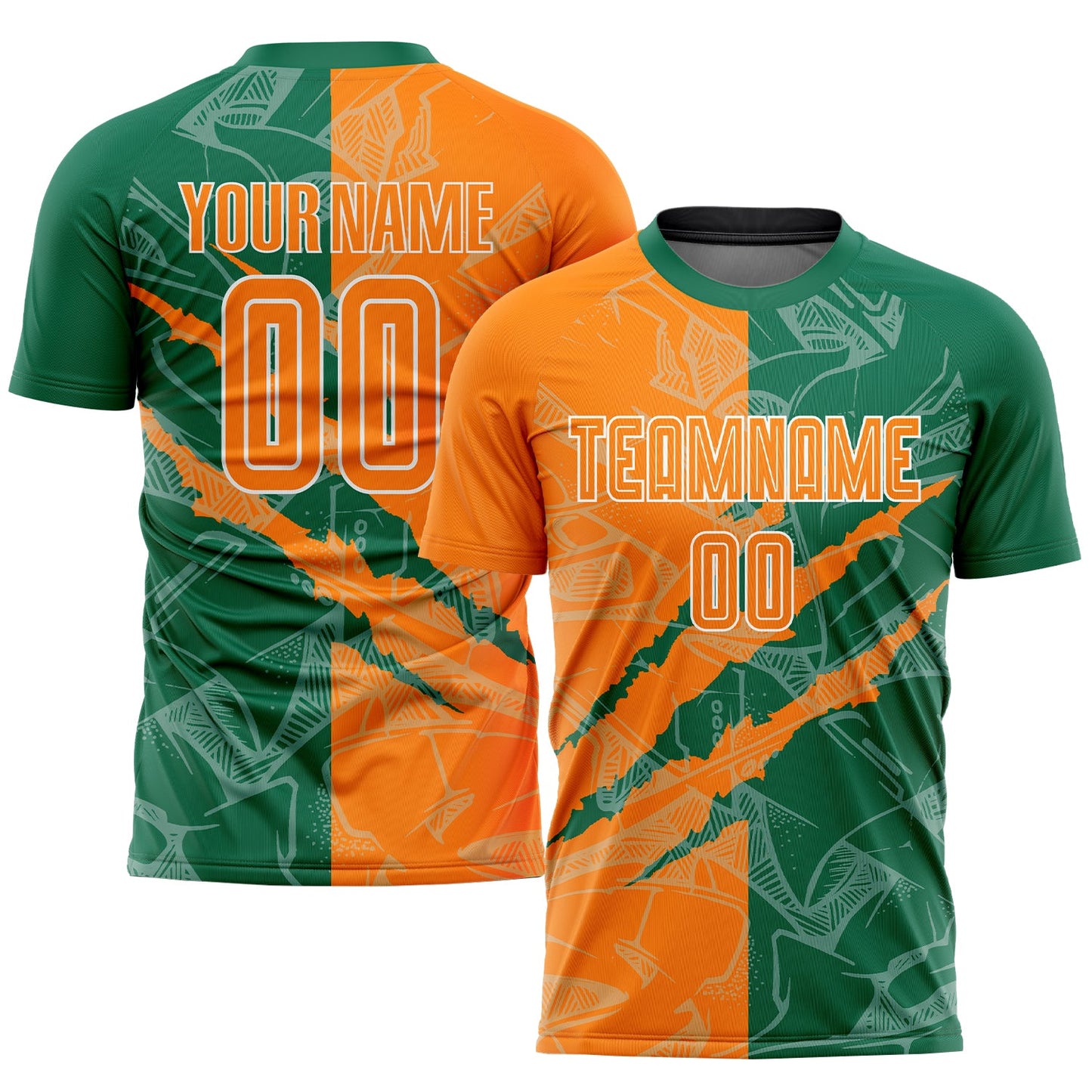 Custom Graffiti Pattern Bay Orange-Kelly Green Scratch Sublimation Soccer Uniform Jersey - Sky-Custom