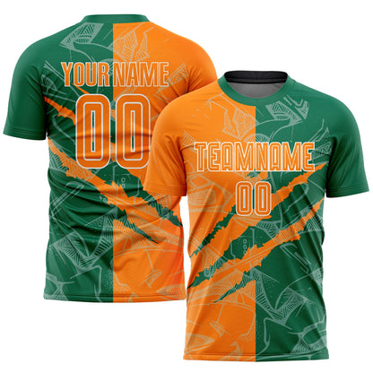 Custom Graffiti Pattern Bay Orange-Kelly Green Scratch Sublimation Soccer Uniform Jersey - Sky-Custom