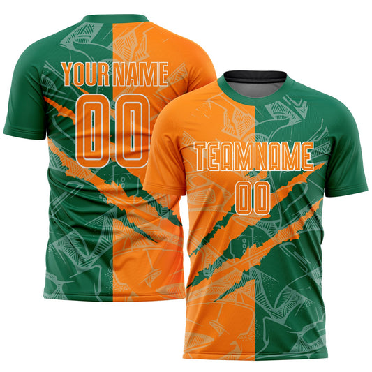 Custom Graffiti Pattern Bay Orange-Kelly Green Scratch Sublimation Soccer Uniform Jersey - Sky-Custom