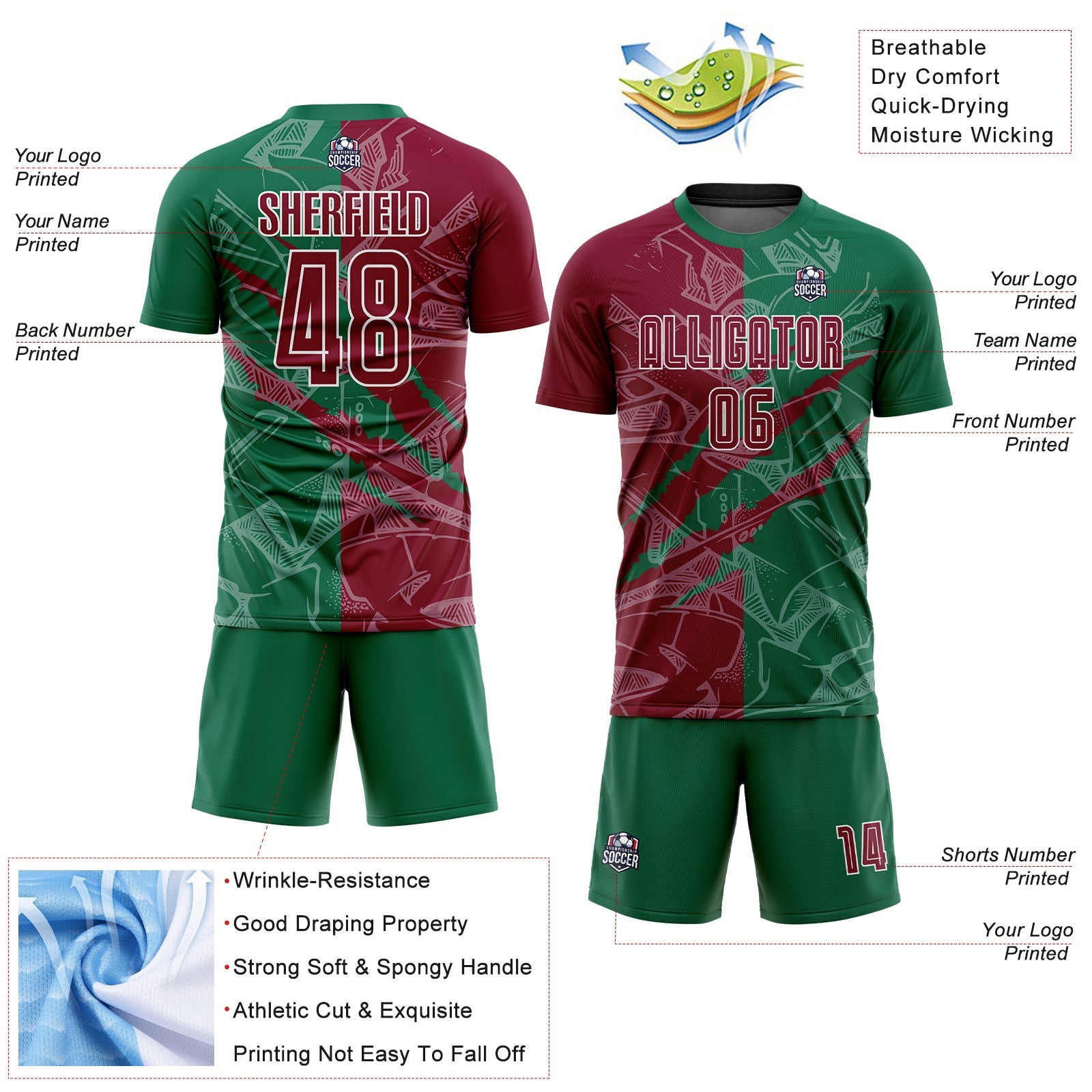 Custom Graffiti Pattern Maroon-Kelly Green Scratch Sublimation Soccer Uniform Jersey - Sky-Custom