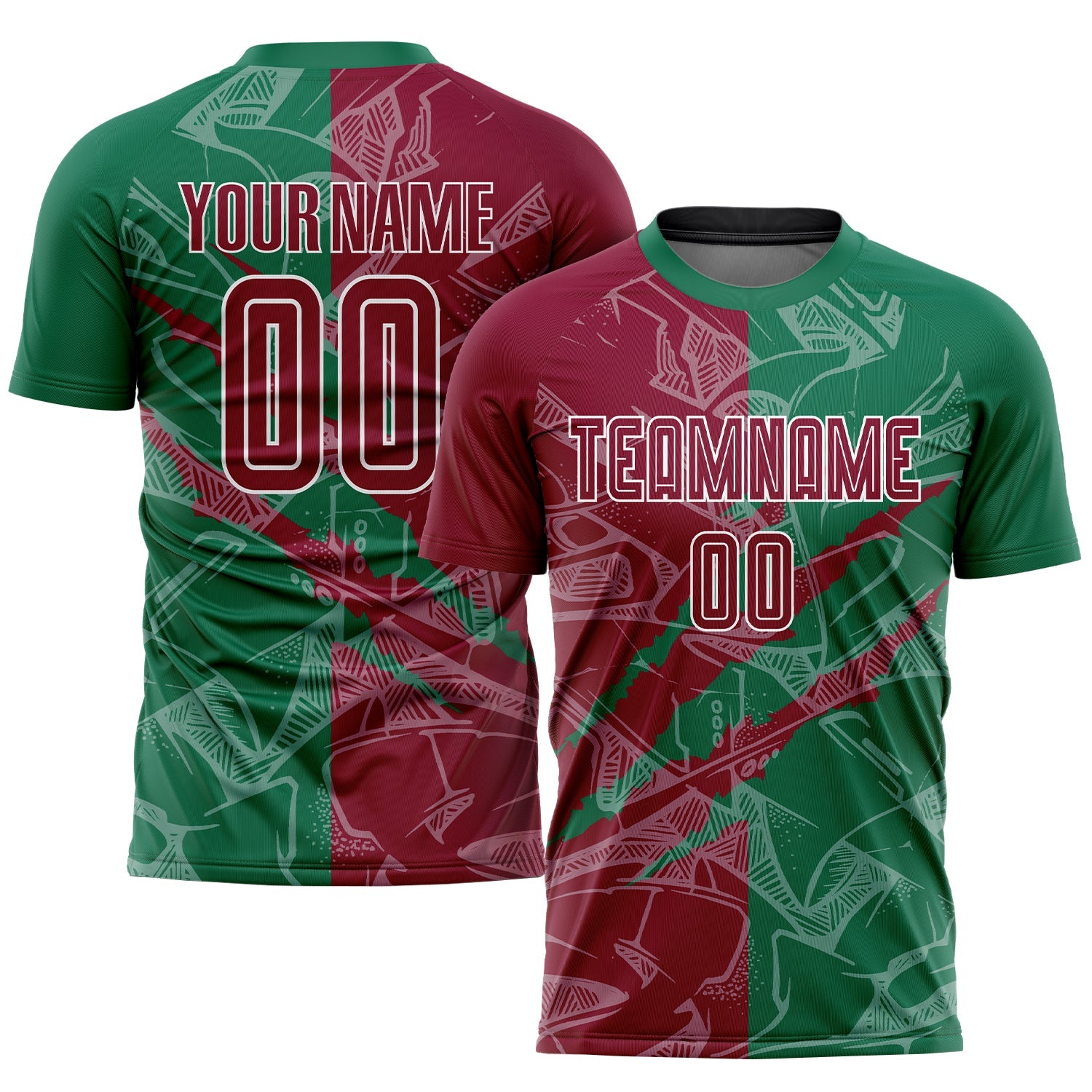 Custom Graffiti Pattern Maroon-Kelly Green Scratch Sublimation Soccer Uniform Jersey - Sky-Custom
