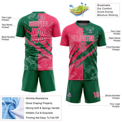 Custom Graffiti Pattern Neon Pink-Kelly Green Scratch Sublimation Soccer Uniform Jersey - Sky-Custom