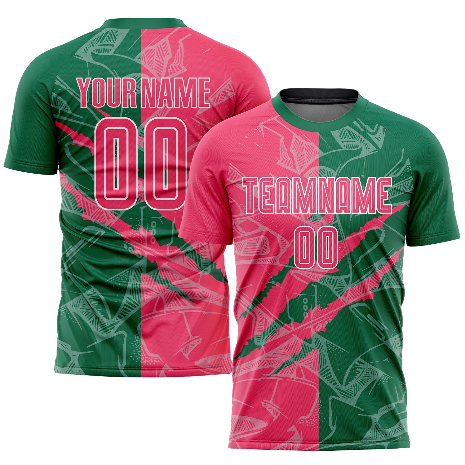 Custom Graffiti Pattern Neon Pink-Kelly Green Scratch Sublimation Soccer Uniform Jersey - Sky-Custom