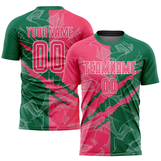 Custom Graffiti Pattern Neon Pink-Kelly Green Scratch Sublimation Soccer Uniform Jersey - Sky-Custom