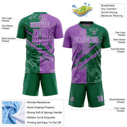 Custom Graffiti Pattern Medium Purple-Kelly Green Scratch Sublimation Soccer Uniform Jersey - Sky-Custom