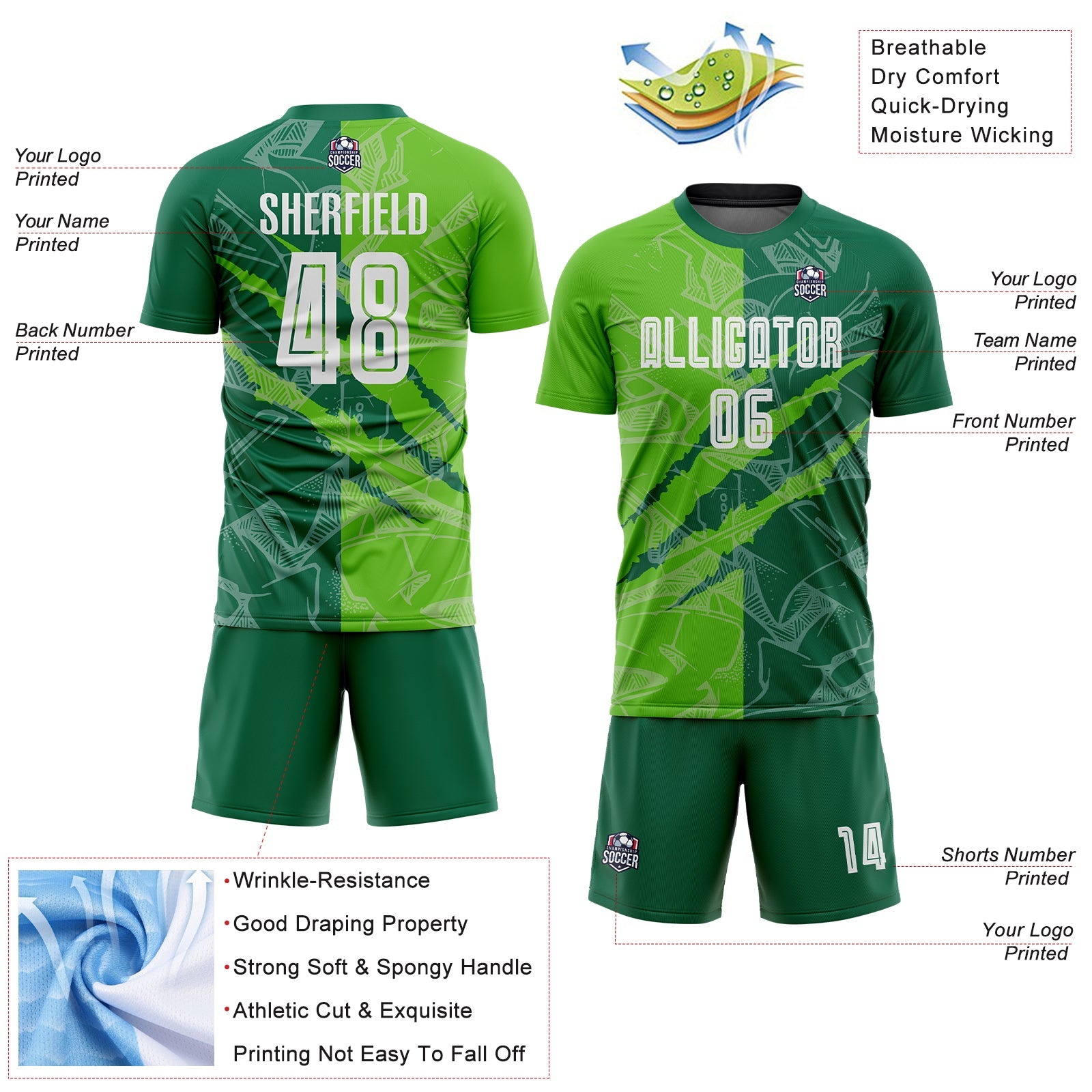 Custom Graffiti Pattern Aurora Green-Kelly Green Scratch Sublimation Soccer Uniform Jersey - Sky-Custom