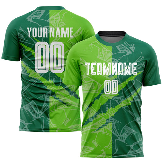 Custom Graffiti Pattern Aurora Green-Kelly Green Scratch Sublimation Soccer Uniform Jersey - Sky-Custom